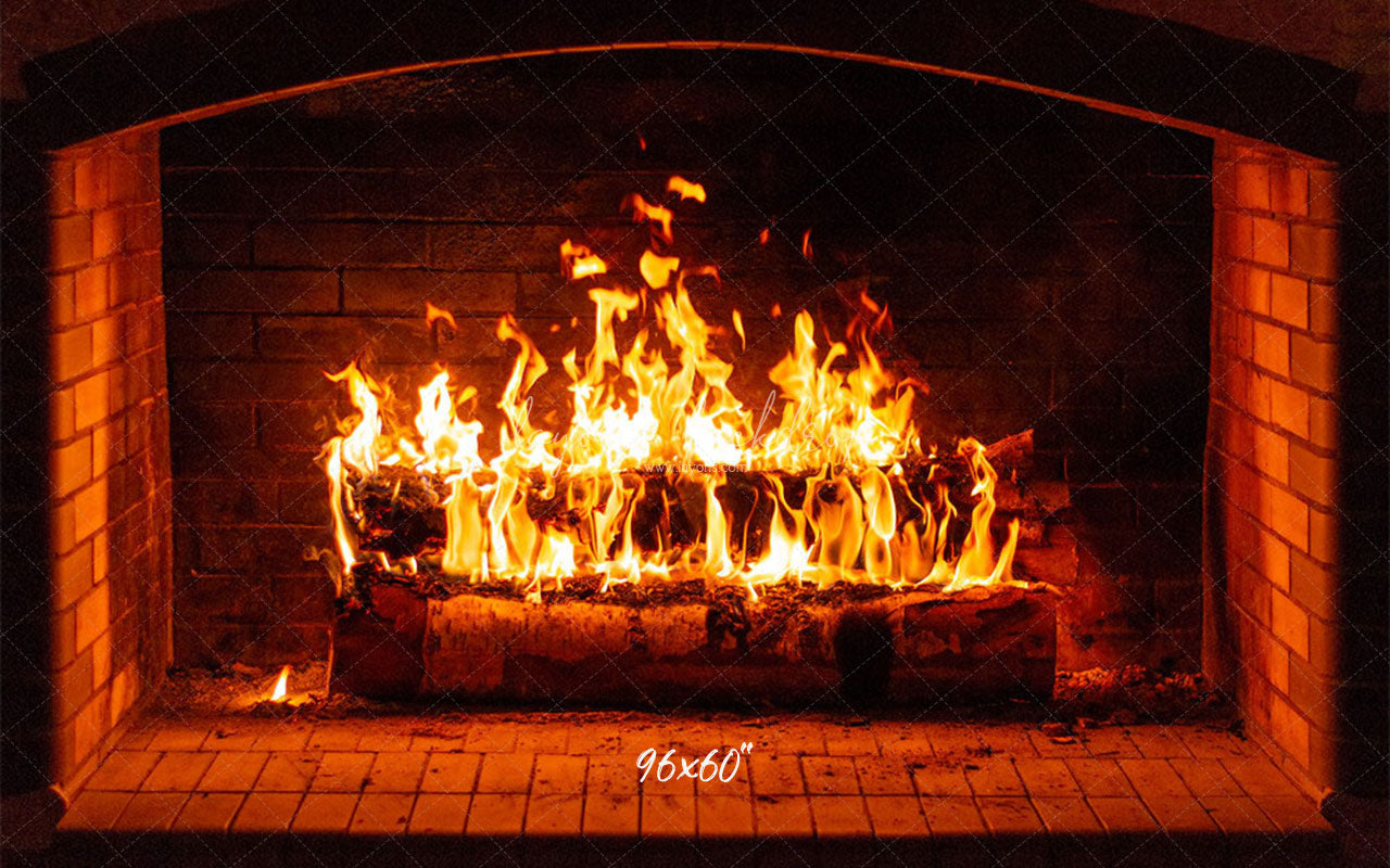 Burning Brick Fireplace Christmas Party Backdrop - Layoris