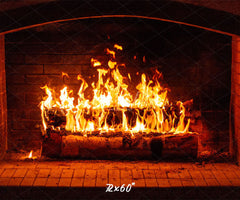 Burning Brick Fireplace Christmas Party Backdrop - Layoris