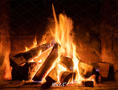 Burning Wood Stove Christmas Party Backdrop - Layoris