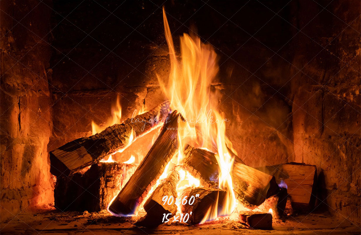 Burning Wood Stove Christmas Party Backdrop - Layoris