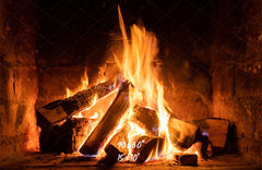 Burning Wood Stove Christmas Party Backdrop - Layoris