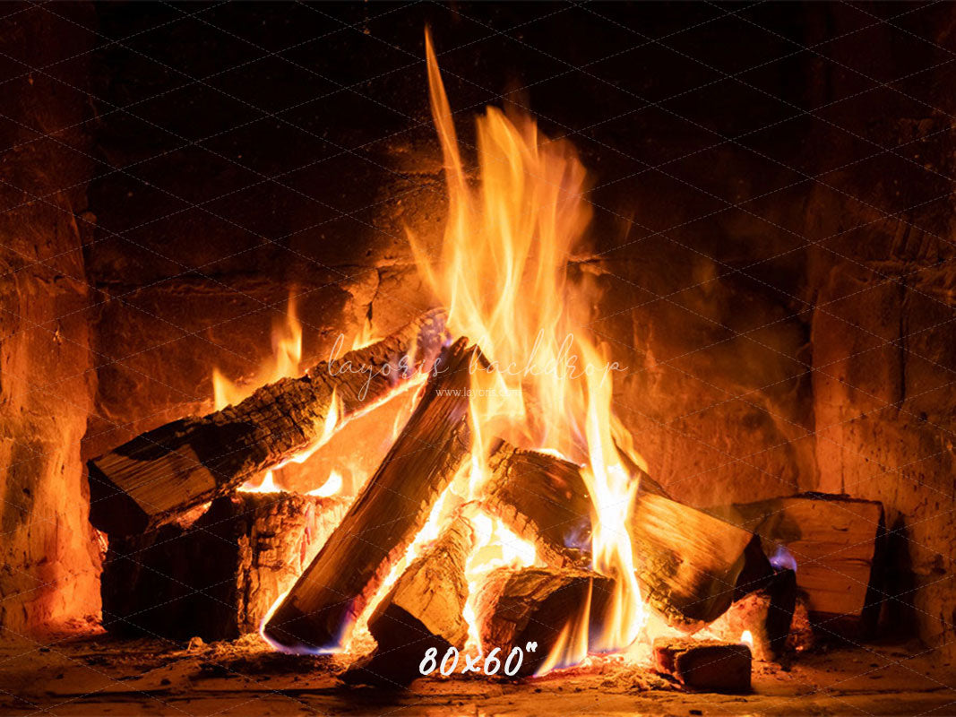 Burning Wood Stove Christmas Party Backdrop - Layoris