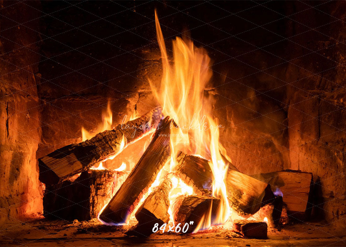Burning Wood Stove Christmas Party Backdrop - Layoris
