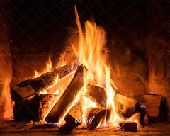 Burning Wood Stove Christmas Party Backdrop - Layoris