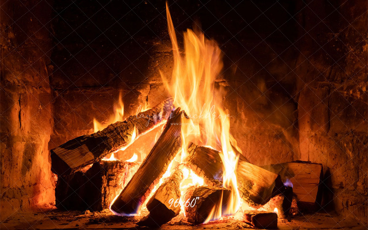 Burning Wood Stove Christmas Party Backdrop - Layoris
