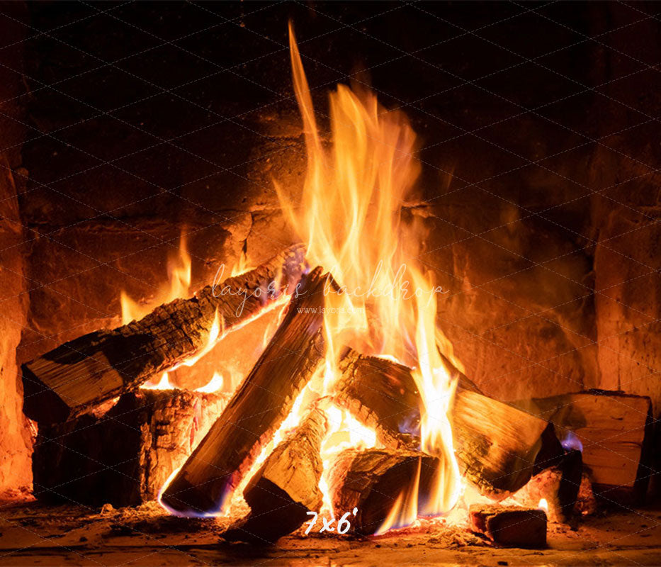 Burning Wood Stove Christmas Party Backdrop - Layoris