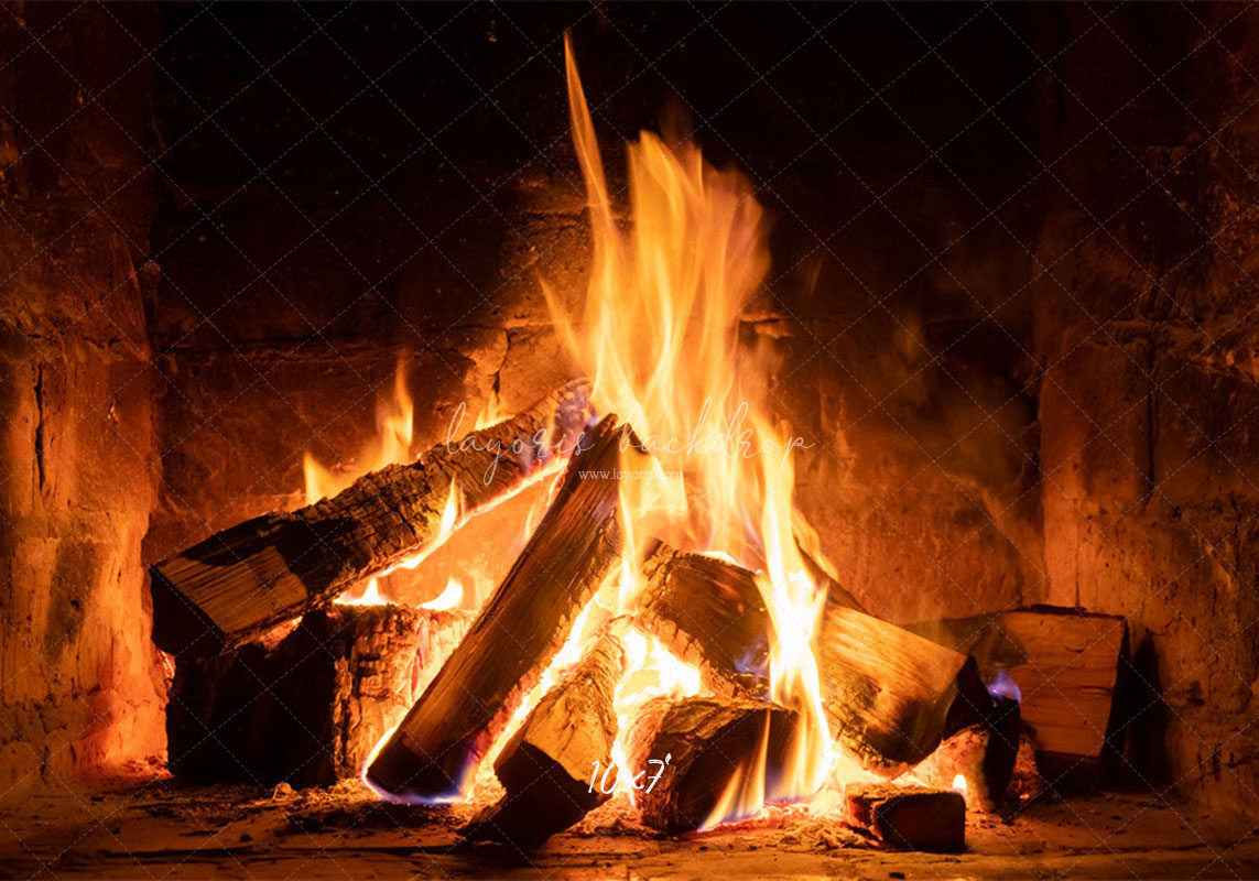 Burning Wood Stove Christmas Party Backdrop - Layoris