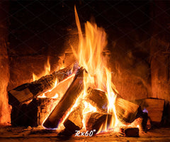 Burning Wood Stove Christmas Party Backdrop - Layoris