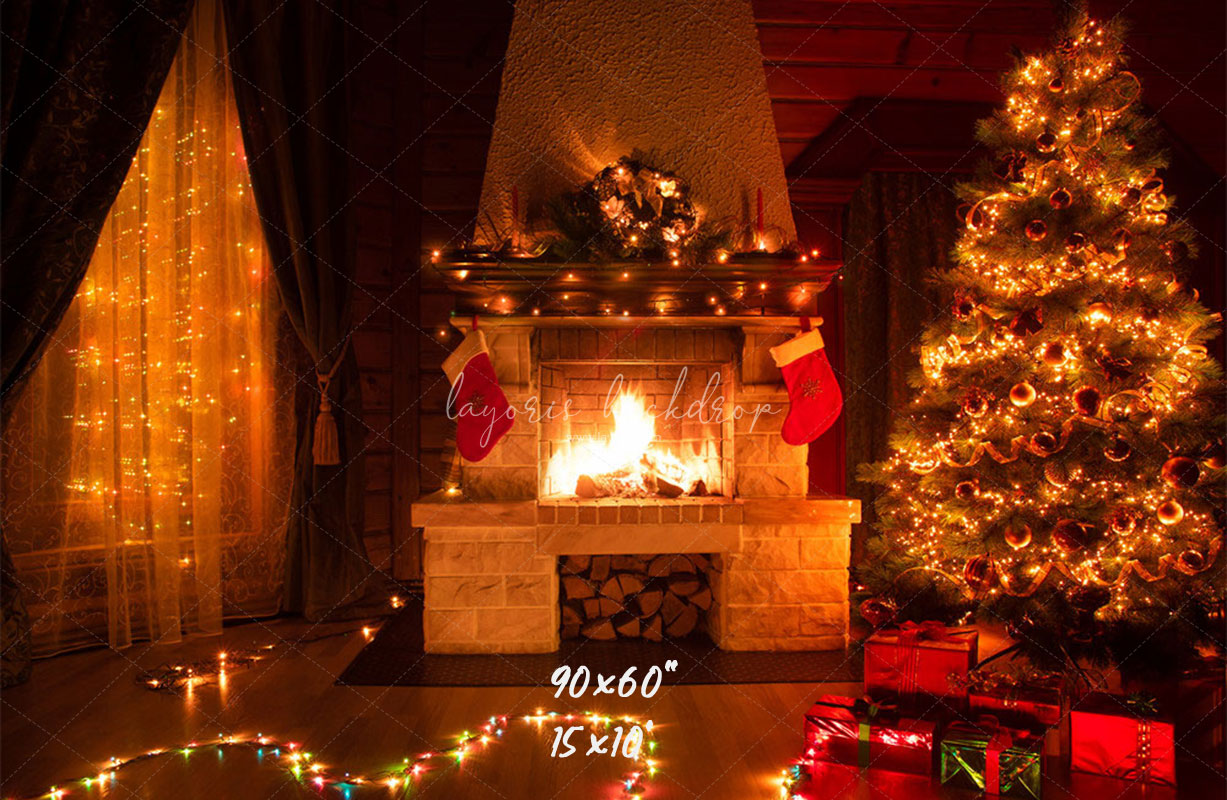 Indoor Fireplace Christmas Party Backdrop - Layoris