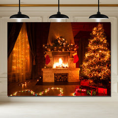 Layoris Indoor Fireplace Christmas Party Backdrop