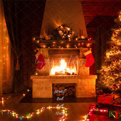 Indoor Fireplace Christmas Party Backdrop - Layoris