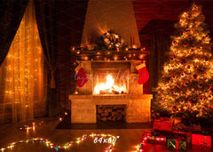 Indoor Fireplace Christmas Party Backdrop - Layoris