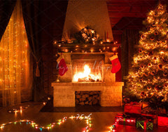Indoor Fireplace Christmas Party Backdrop - Layoris