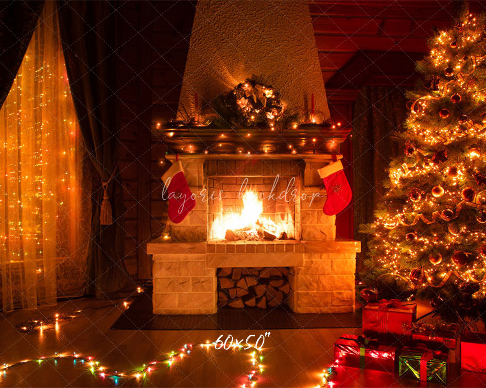 Indoor Fireplace Christmas Party Backdrop - Layoris
