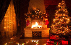 Indoor Fireplace Christmas Party Backdrop - Layoris