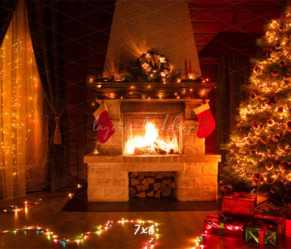 Indoor Fireplace Christmas Party Backdrop - Layoris