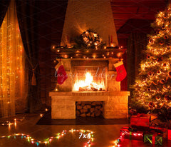 Indoor Fireplace Christmas Party Backdrop - Layoris