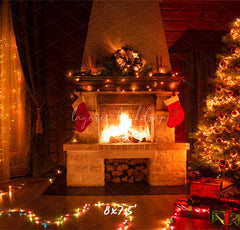 Indoor Fireplace Christmas Party Backdrop - Layoris