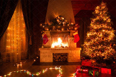 Indoor Fireplace Christmas Party Backdrop - Layoris