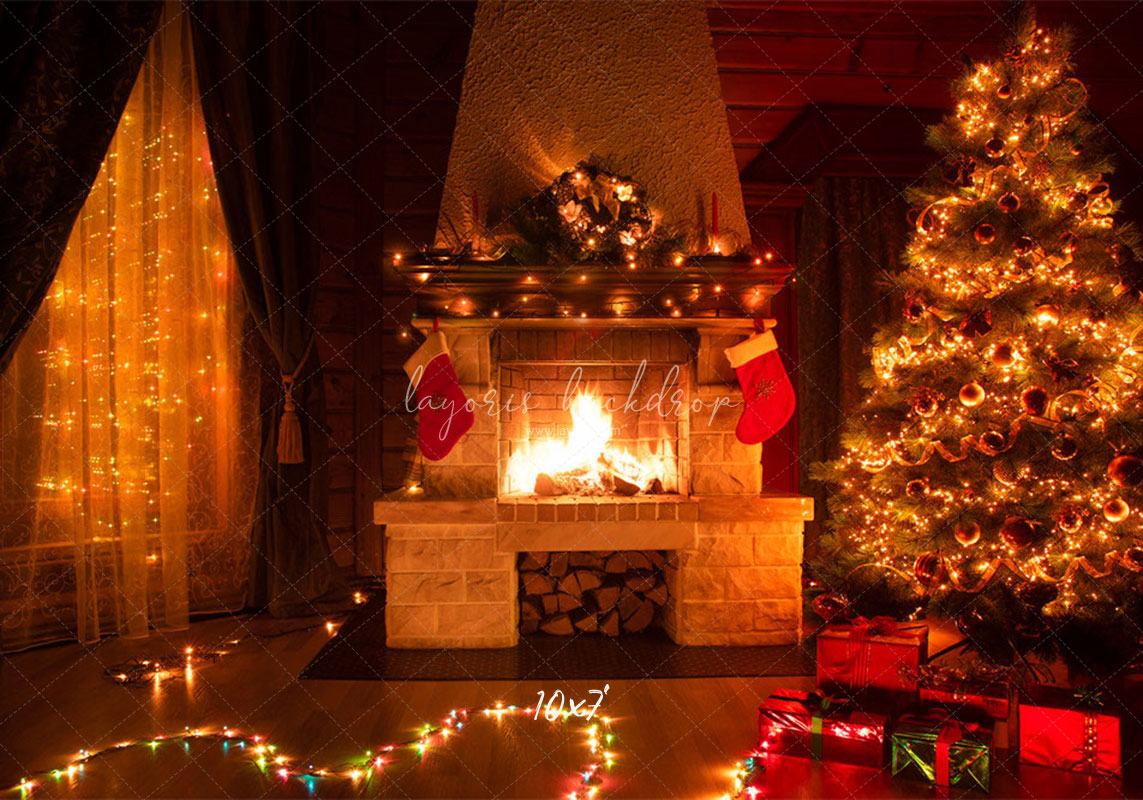 Indoor Fireplace Christmas Party Backdrop - Layoris
