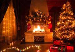 Indoor Fireplace Christmas Party Backdrop - Layoris