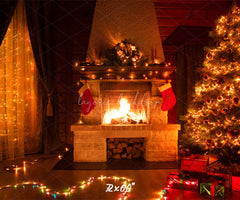 Indoor Fireplace Christmas Party Backdrop - Layoris