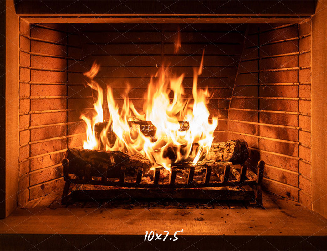 Flame Fireplace Christmas Party Backdrop - Layoris