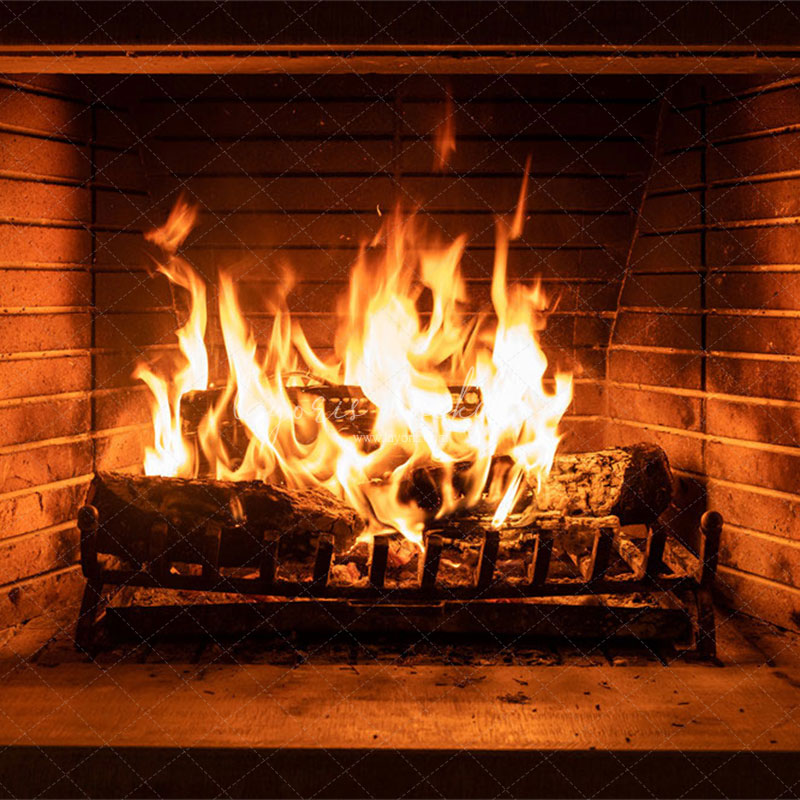 Flame Fireplace Christmas Party Backdrop - Layoris