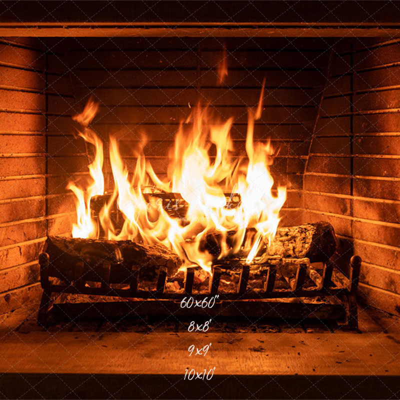 Flame Fireplace Christmas Party Backdrop - Layoris