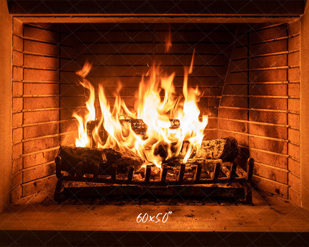 Flame Fireplace Christmas Party Backdrop - Layoris