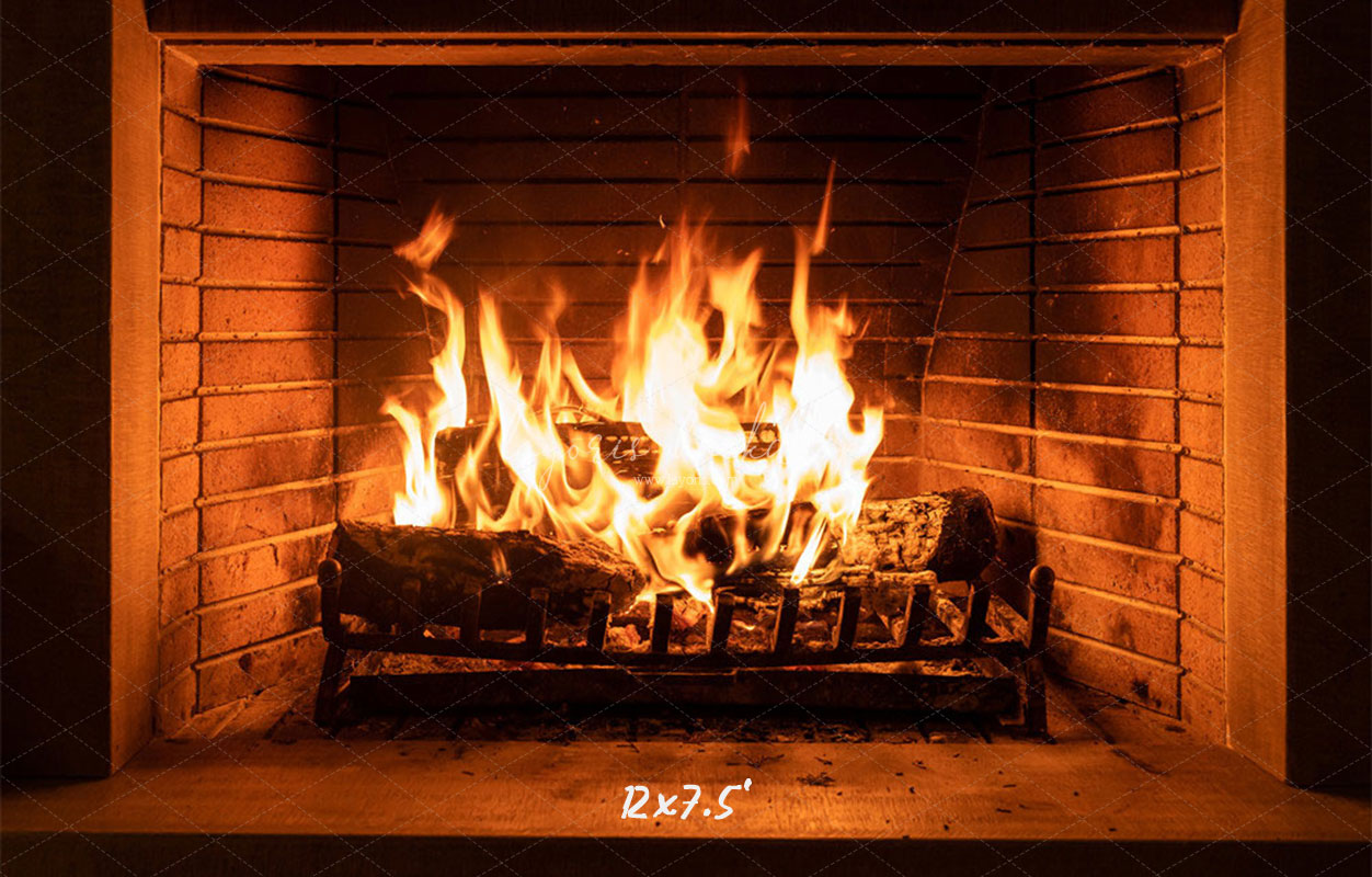 Flame Fireplace Christmas Party Backdrop - Layoris
