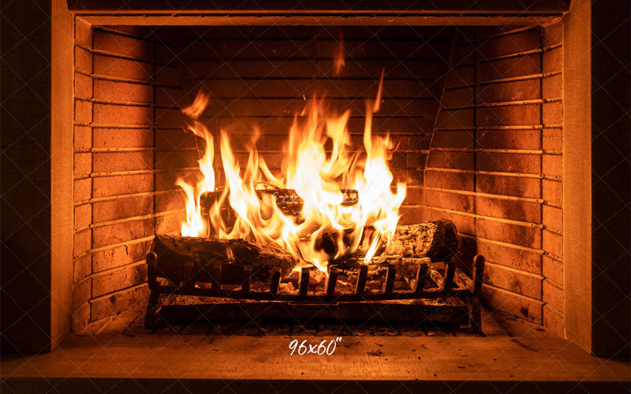 Flame Fireplace Christmas Party Backdrop - Layoris