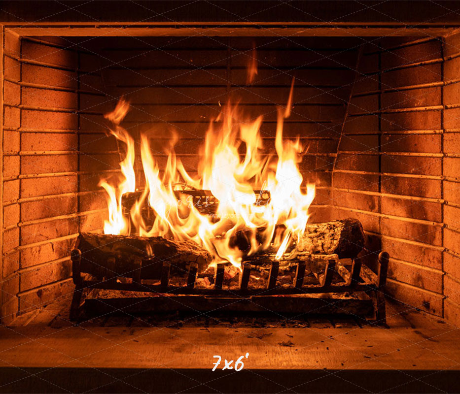 Flame Fireplace Christmas Party Backdrop - Layoris