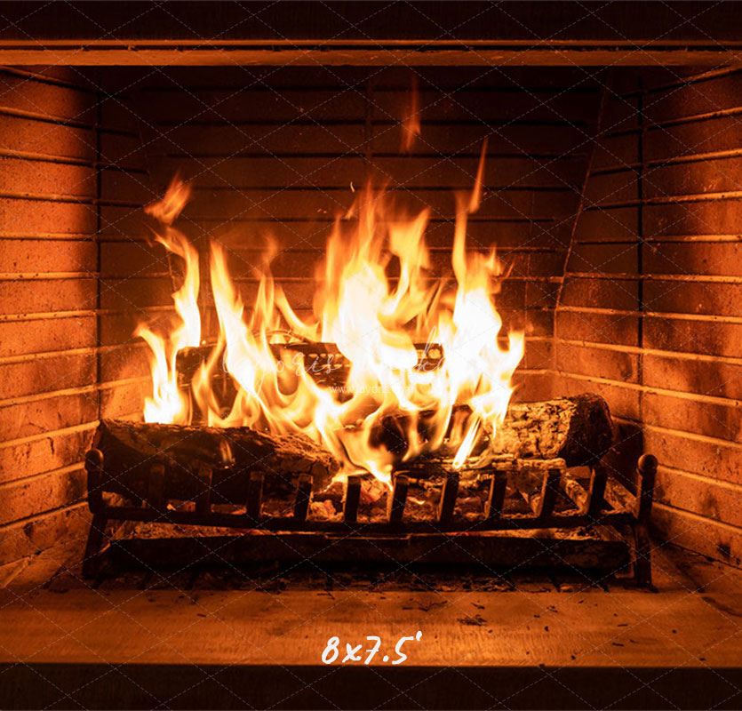 Flame Fireplace Christmas Party Backdrop - Layoris