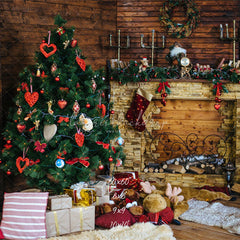 Wood Fireplace Christmas Tree Holiday Backdrop - Layoris