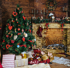 Wood Fireplace Christmas Tree Holiday Backdrop - Layoris