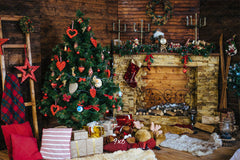 Wood Fireplace Christmas Tree Holiday Backdrop - Layoris