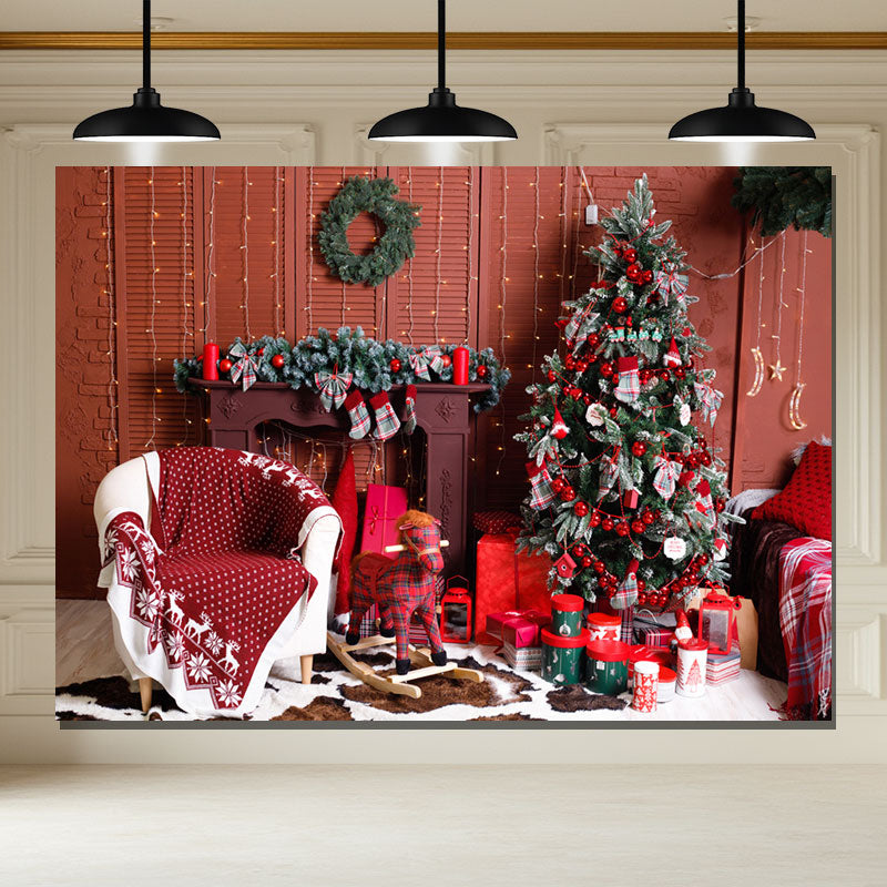 Layoris Red Wall Fireplace Christmas Party Backdrop