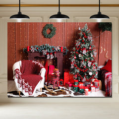Layoris Red Wall Fireplace Christmas Party Backdrop