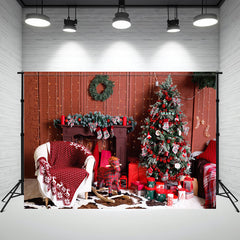 Layoris Red Wall Fireplace Christmas Party Backdrop