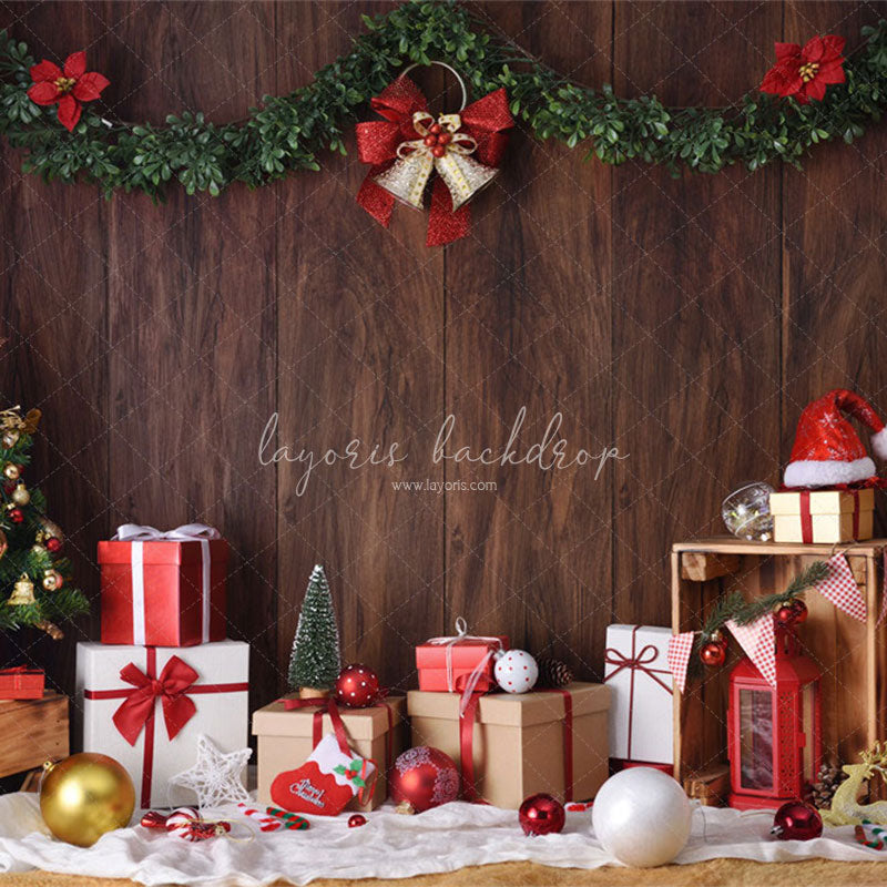 Wooden Wall Gift Box Ball Christmas Party Backdrop - Layoris