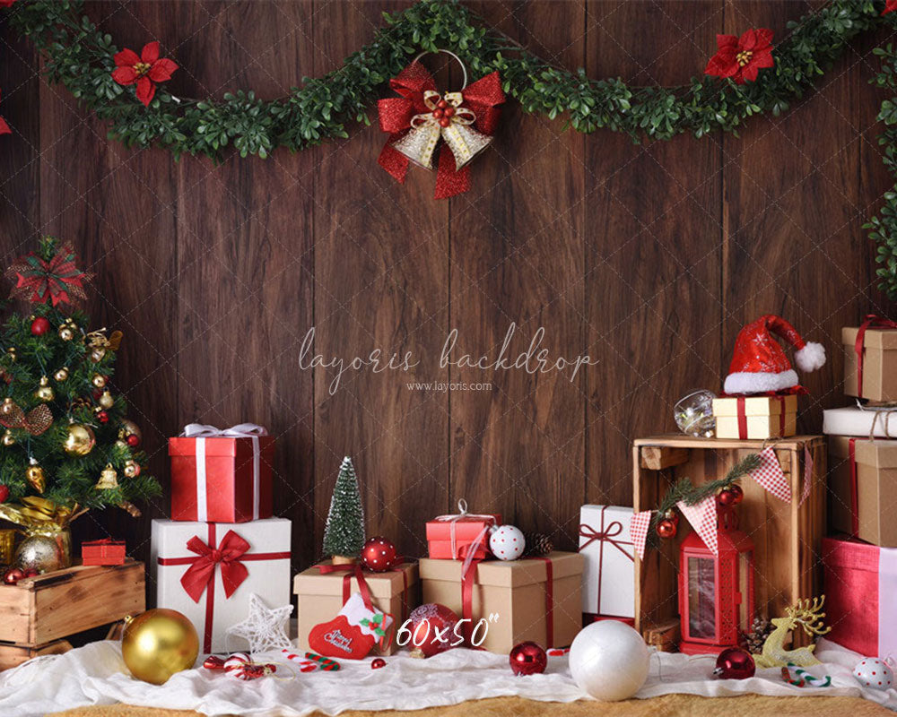 Wooden Wall Gift Box Ball Christmas Party Backdrop - Layoris