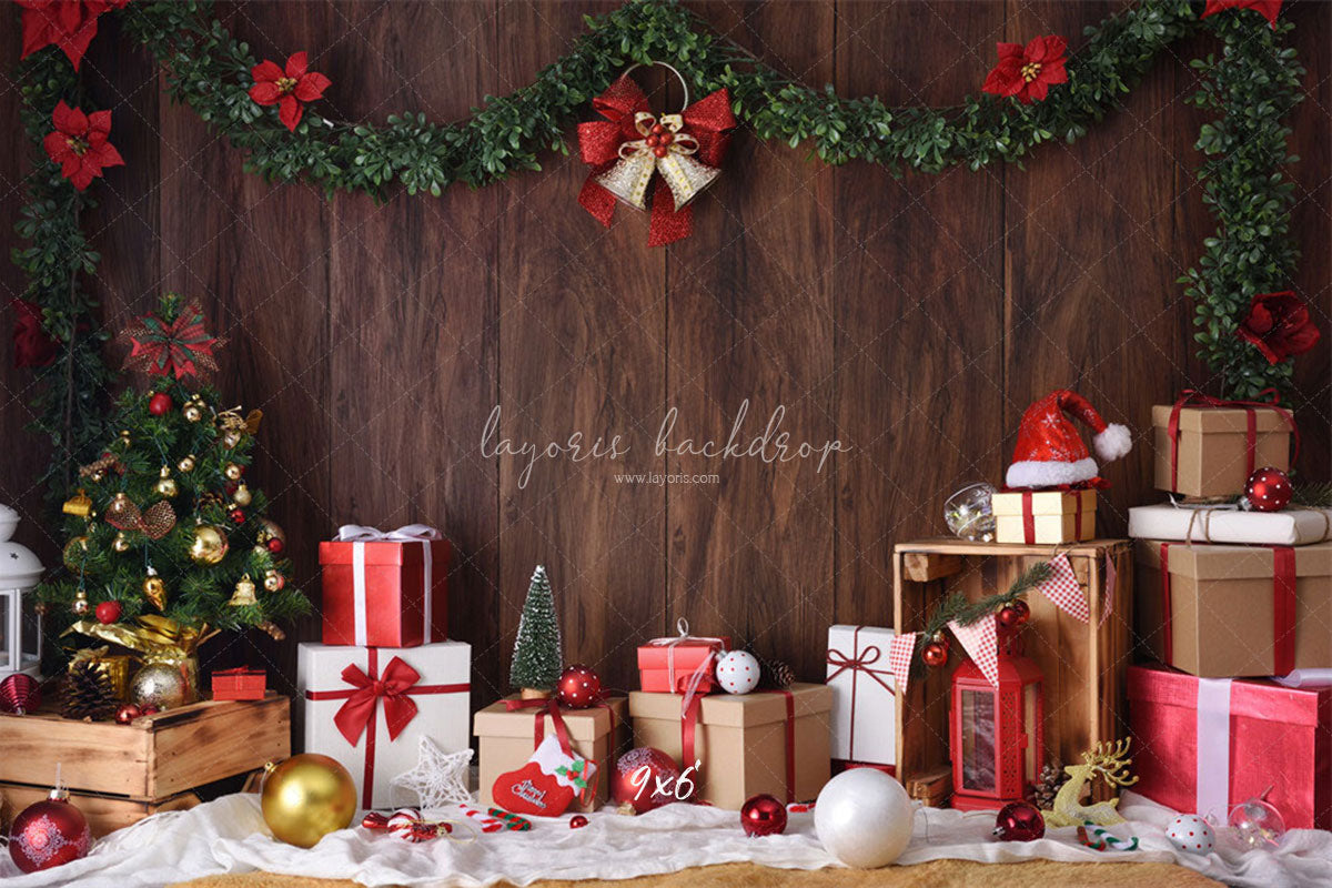 Wooden Wall Gift Box Ball Christmas Party Backdrop - Layoris