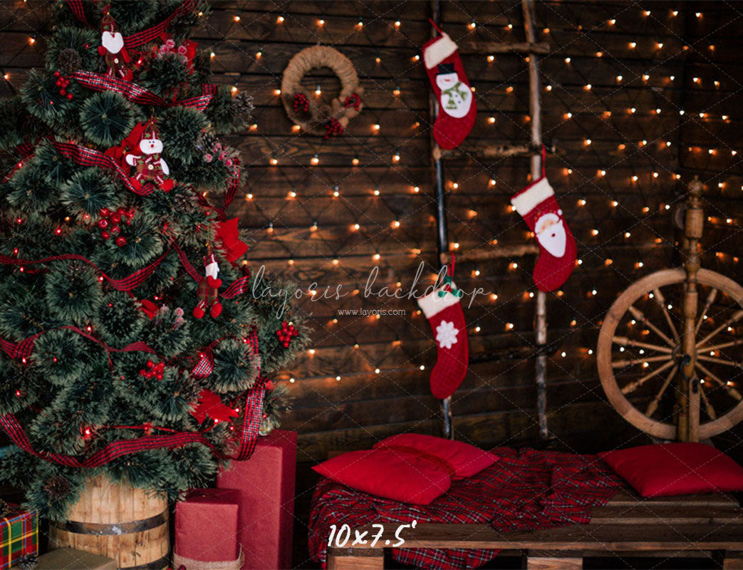 Wooden Board Socks And Wheels Christmas Backdrop - Layoris
