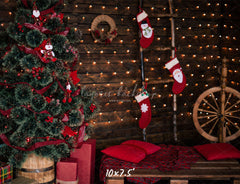 Wooden Board Socks And Wheels Christmas Backdrop - Layoris