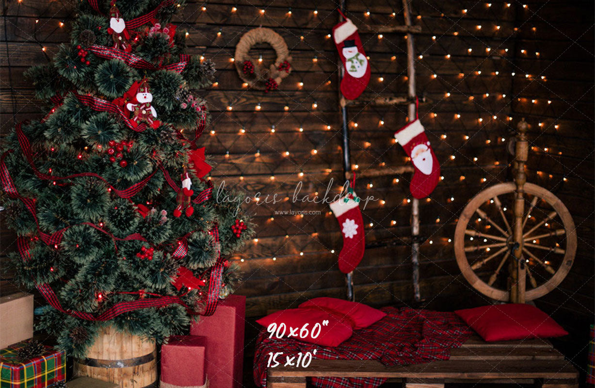 Wooden Board Socks And Wheels Christmas Backdrop - Layoris