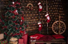 Wooden Board Socks And Wheels Christmas Backdrop - Layoris
