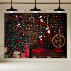Layoris Wooden Board Socks And Wheels Christmas Backdrop
