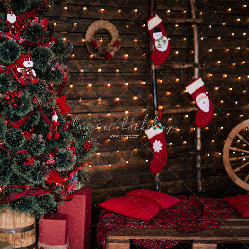 Wooden Board Socks And Wheels Christmas Backdrop - Layoris