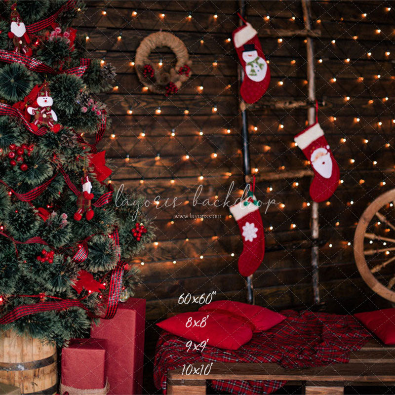Wooden Board Socks And Wheels Christmas Backdrop - Layoris